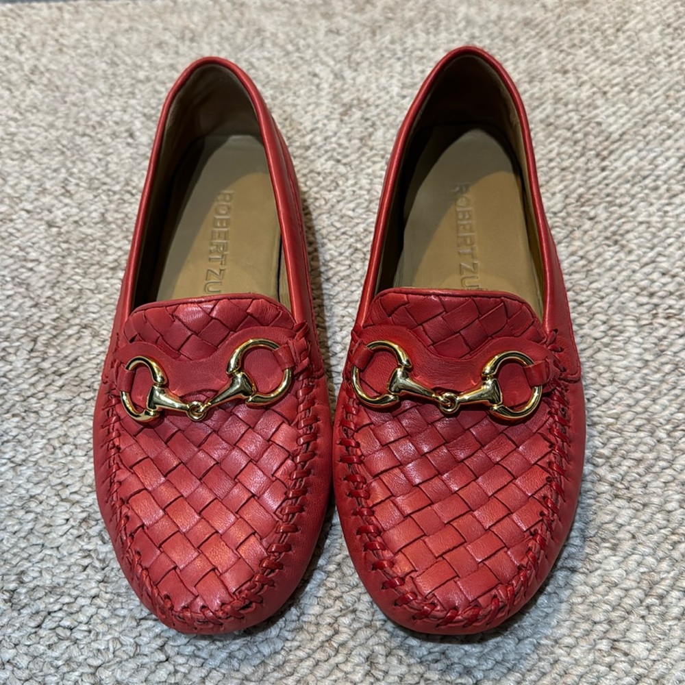 Robert Zur smooth red leather loafers size 6M